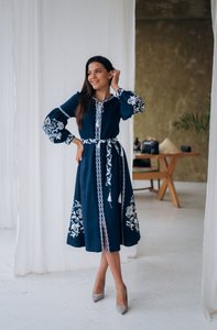 Women's navy blue dress with white embroidery , XS