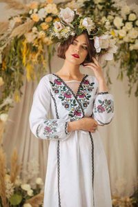 White Embroidered Dress with Pink and Blue Flowers, 36