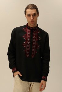 Embroidered shirt for men "Volyn" black, 40