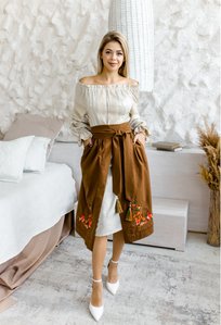 Women's suit, beige dress and brown melange skirt, L