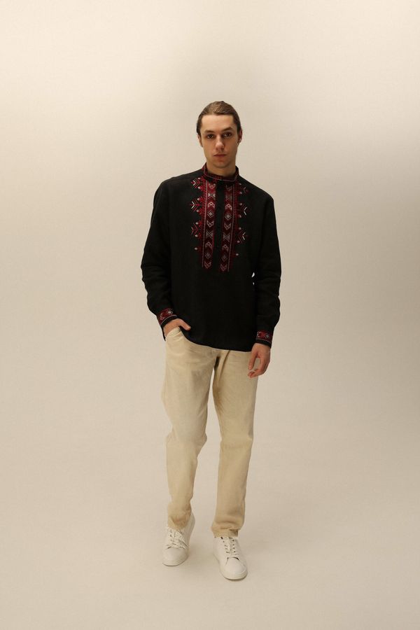 Embroidered shirt for men "Volyn" black, 40