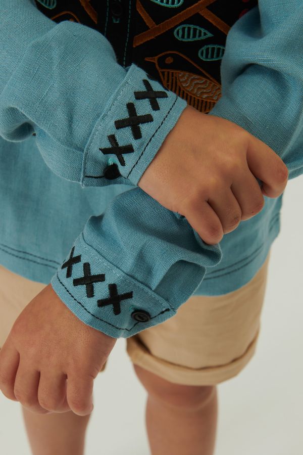Blue embroidered shirt for boy, 128