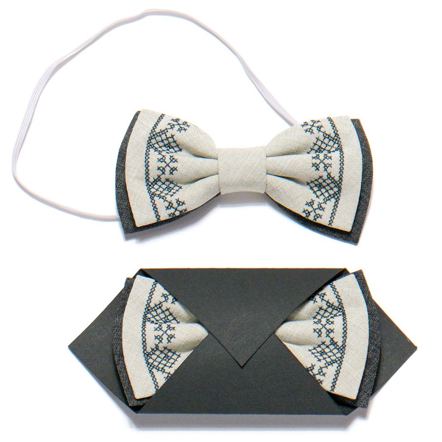 Embroidered Bow Tie for Kids, Light Gray