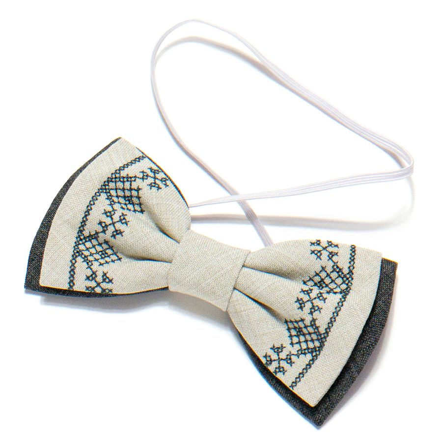 Embroidered Bow Tie for Kids, Light Gray