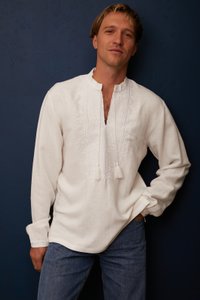 Men's White Shirt with White Embroidery, 44