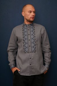 Men's Graphite Shirt with White and Blue Embroidery, 54