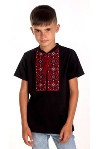 Boys' Black Embroidered T-Shirt with Red Ornament, 104