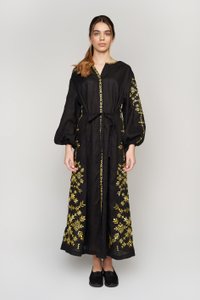 Women's Black Dress with Golden Embroidery, S