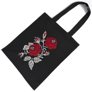 Shopper with a red and white rose on black
