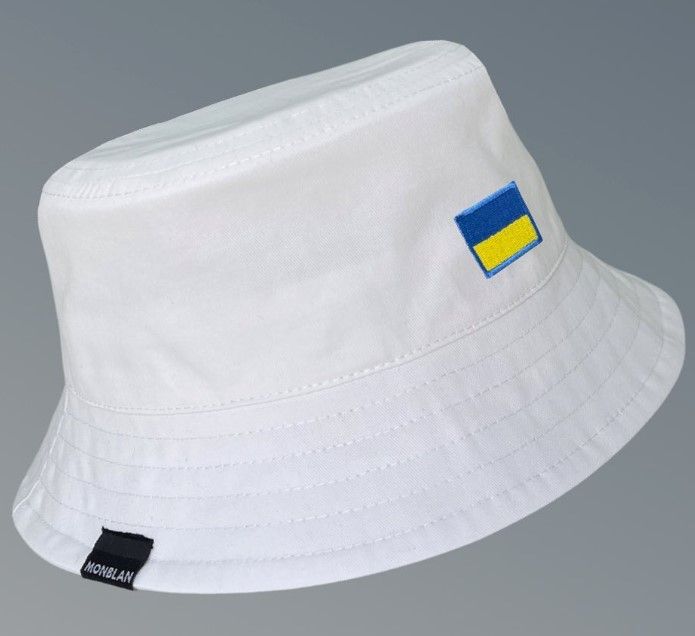 White Panama Hat with Ukrainian Flag, S