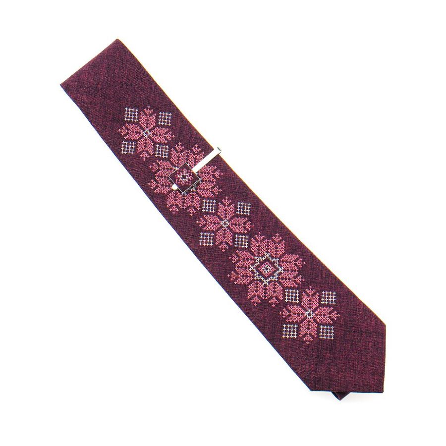 Bordeaux Embroidered Set, Tie & Pocket Square & Tie Bar