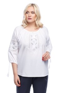 Women's One Color White Embroidered Shirt Biloslava, XXL