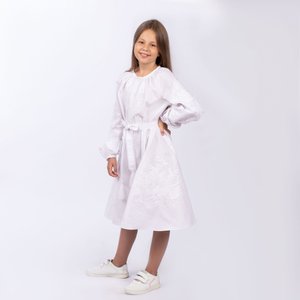 Girls' White Dress with White Embroidery, 110