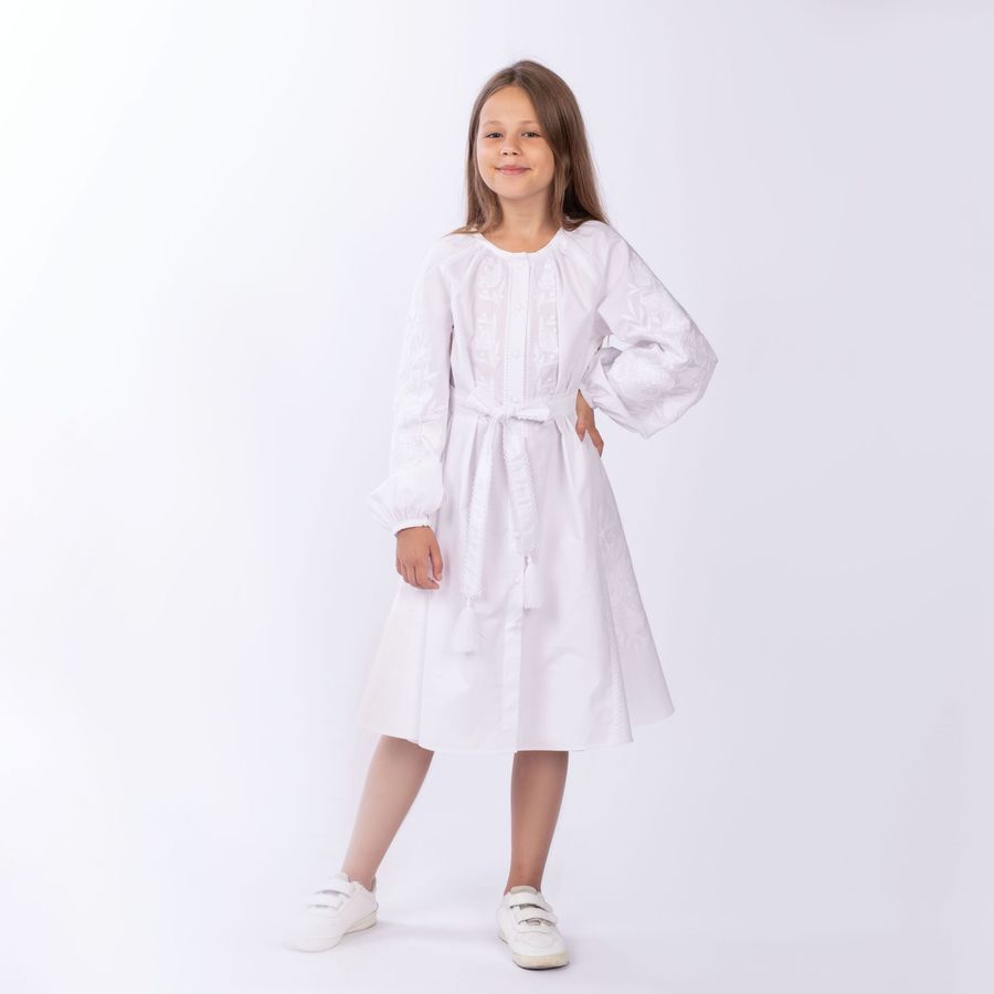 Сукня для дівчинки білого кольору з білою вишивкою, 140