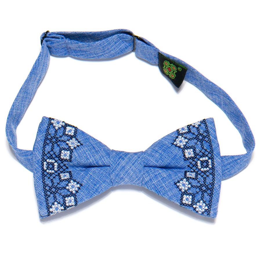 Original Blue Embroidered Bow Tie