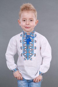 Вишиванка для хлопчика "Гетьман" з блакитно-коричневою вишивкою, 122