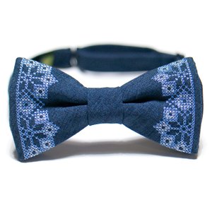 Dark Blue Bow Tie with Embroidery