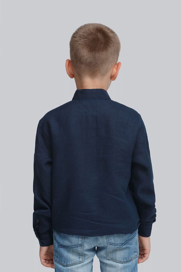 Вишиванка для хлопчика синього кольору з різнокольоровою вишивкою, 122