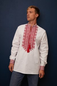 Men's White Shirt with Red Embroidery, 50