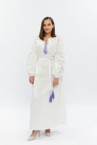 White dress with pink and purple embroidery , 44