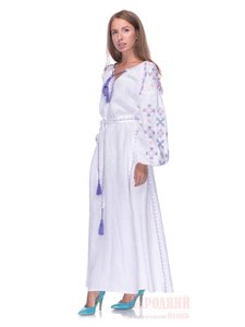 White dress with pink and purple embroidery , 42