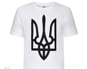 Men's White T-Shirt with Black Tryzub, S