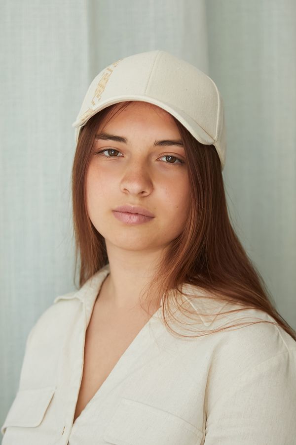 Beige Ethno cap with embroidery "Mill", 57-58