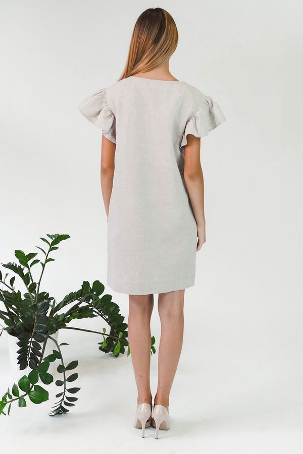 Grey Linen Short Embroidered Dress, L