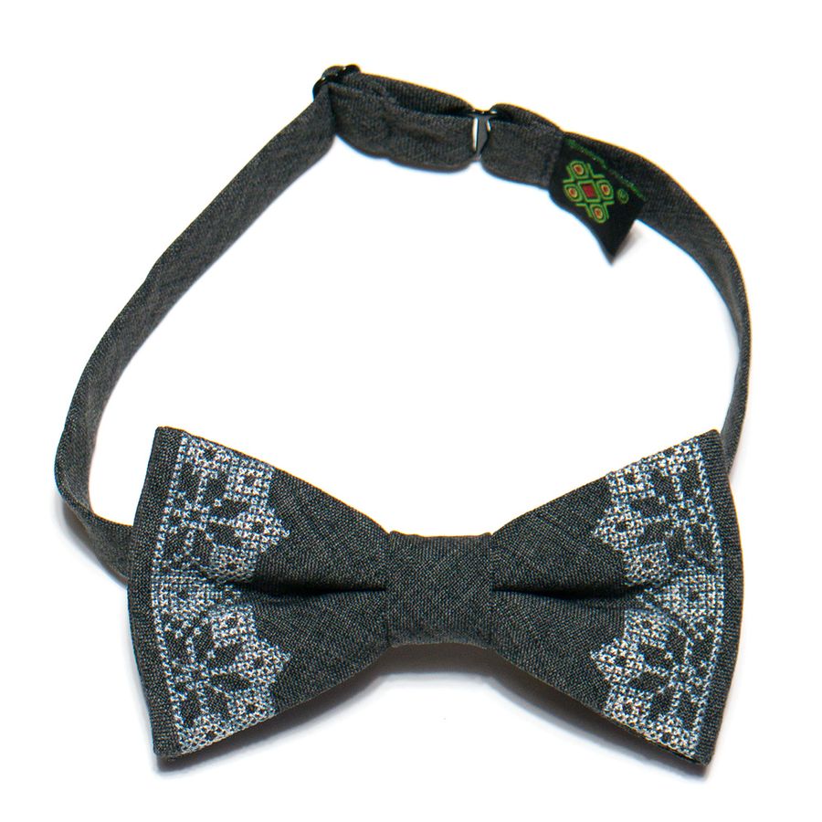 Gray Bow-tie with White Geometric Ornament