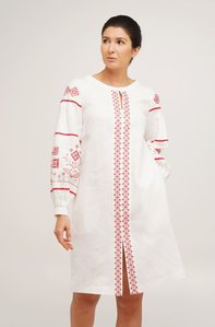 Жіноча сукня білого кольору з червоною вишивкою, 44