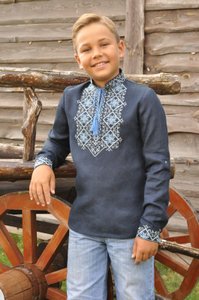 Embroidered Navy-Blue Shirt for Boys with Blue Ornament, 110