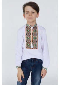 Embroidered White Shirt for Boys with Green Ornament, 110