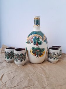 Set for alcohol decanter and stacks, handmade in Kosiv ceramics technique