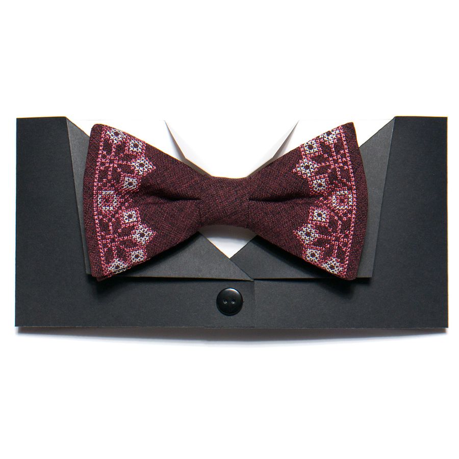 Dark-red Bow Tie with Embroidery