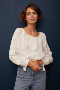 Women`s White Shirt with White  Embroidery, 44