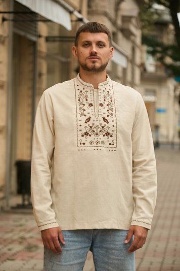 "Guli-Guli" embroidered beige men&rsquo;s shirt, S