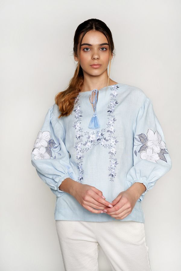 Women's Sky Blue Shirt with Red Embroidery, M