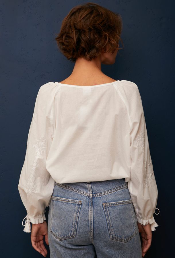 Women`s White Shirt with White  Embroidery, 42