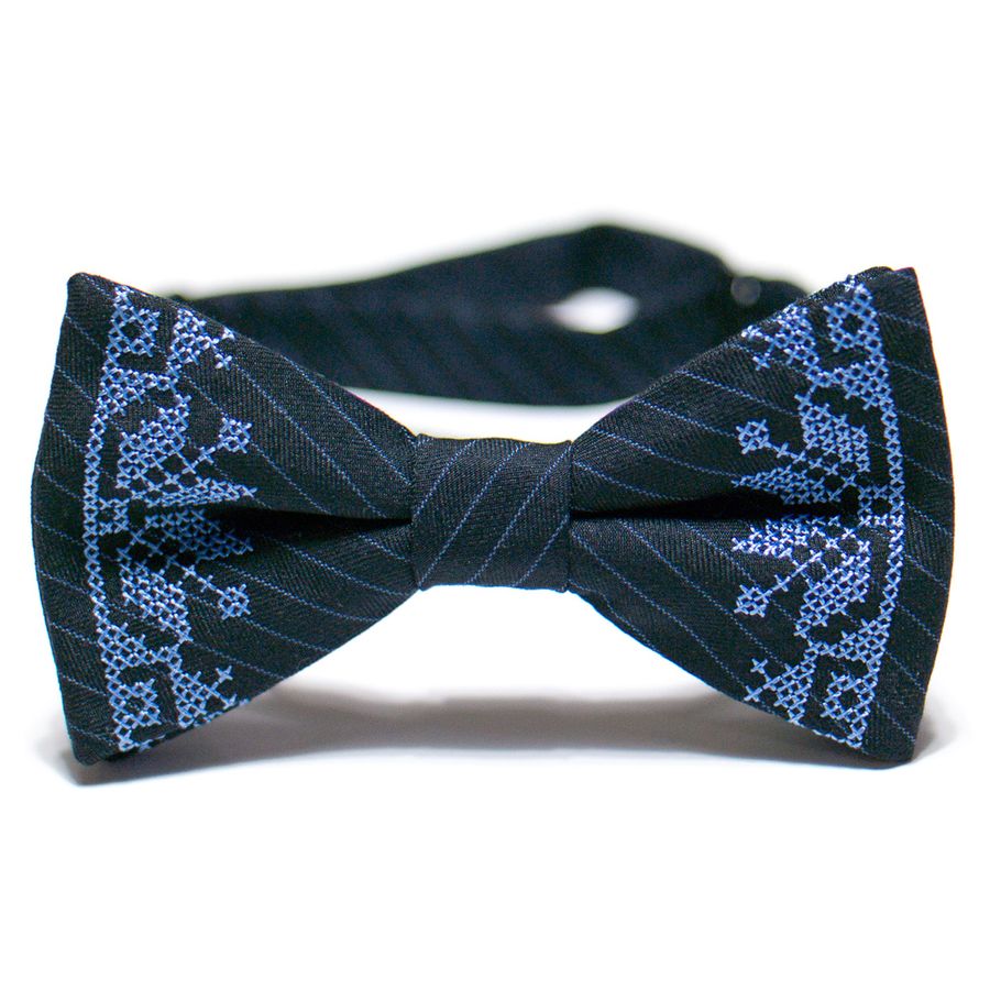 Navy Blue Bow Tie with Blue Embroidery