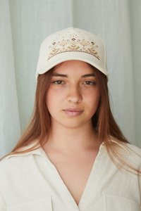 Beige Ethno cap with embroidery "Carpathians"