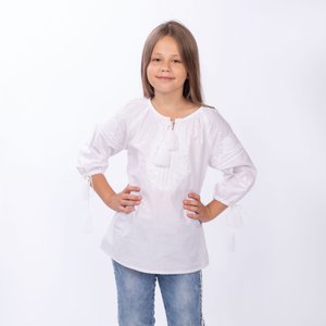 Girls' White Shirt with Embroidery in White Color, 110