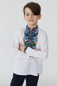 White Linen Shirt for Boys with Coloured Embroidery, 122