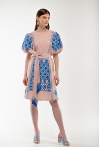Жіноча сукня рожевого кольору з блакитною вишивкою, XS/S