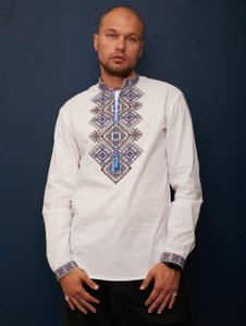 Men's White Shirt with Colorful Embroidery, 46