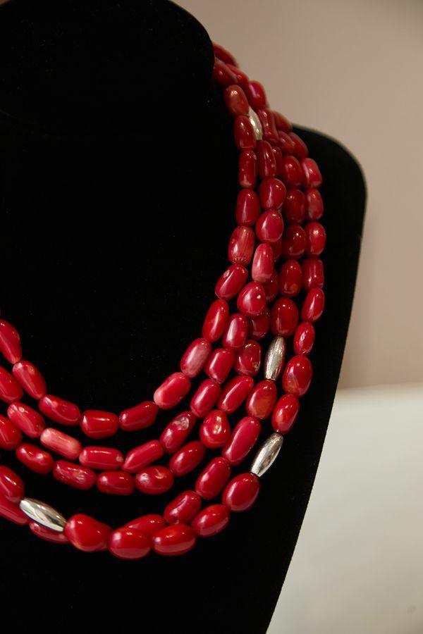 Handmade necklace, red beads
