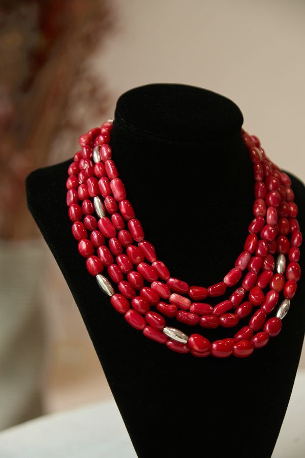 Handmade necklace, red beads