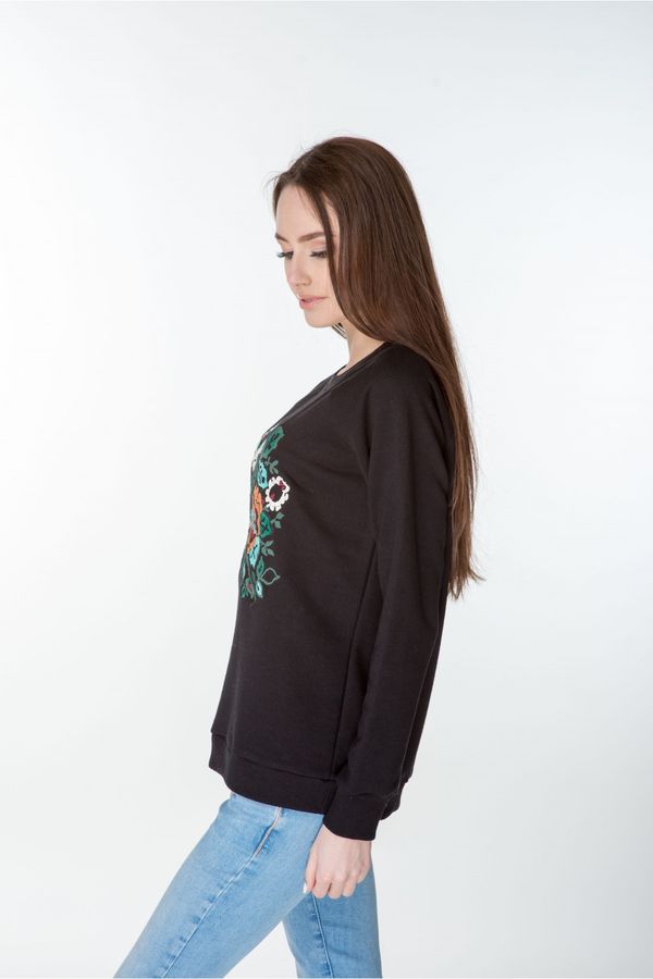 Women's Black Sweatshirt with Coloured Flowers, XS