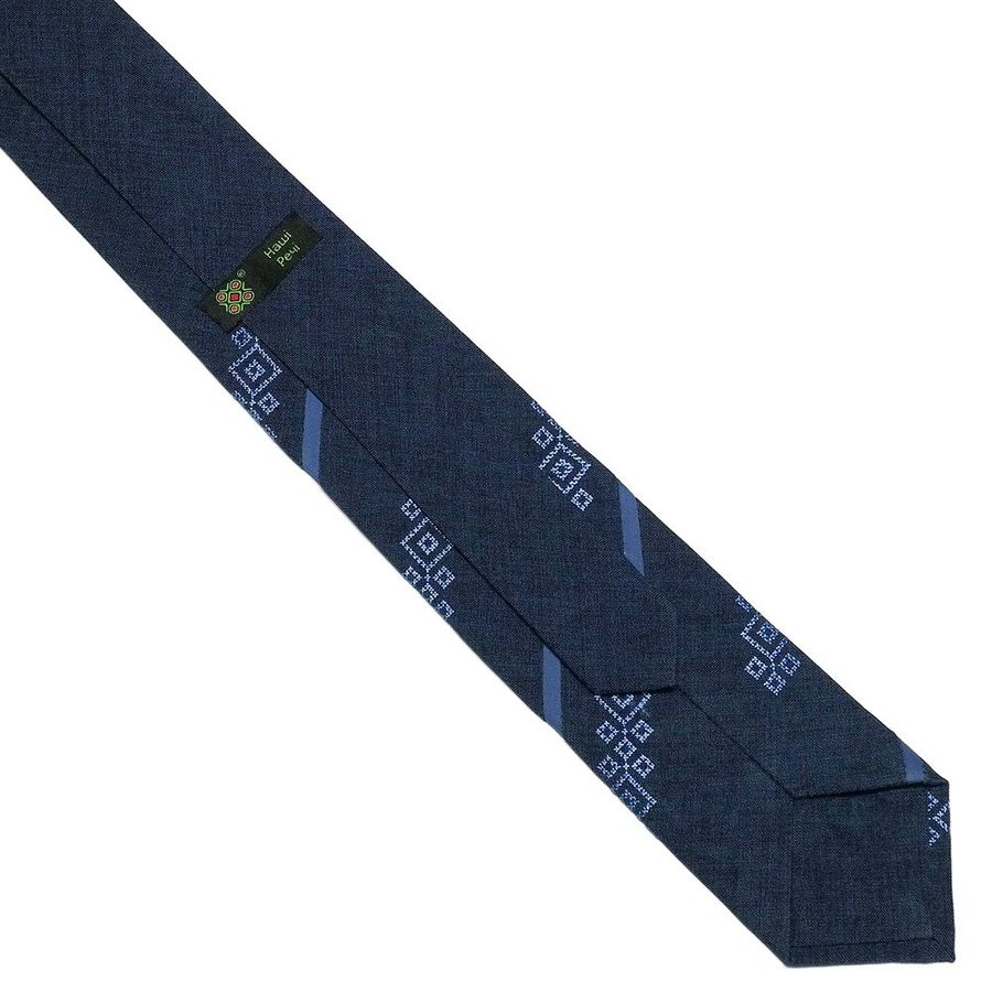 Classic Navy Blue Tie with Geometric Embroidery