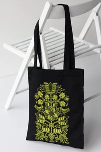 Black Ecobag with Olive Embroidery