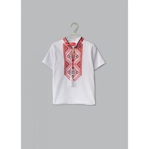 White T-shirt for boys with red embroidery, 134